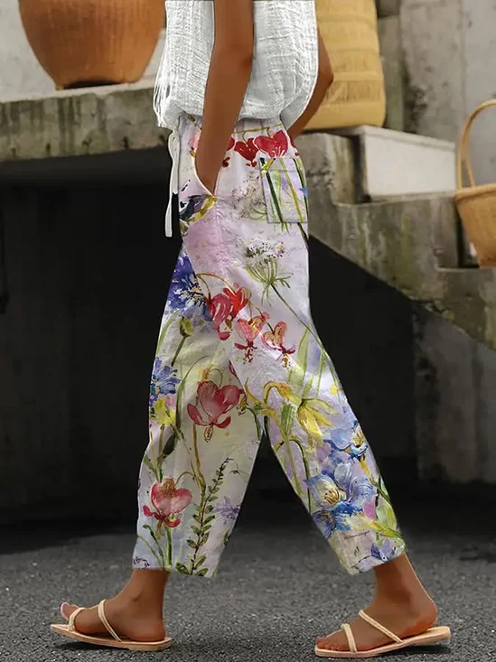 Pantalons Décontracté Floral Printemps / Automne Polyester Quotidien Ample Long Régulier Pantalon baggy pour Femmes