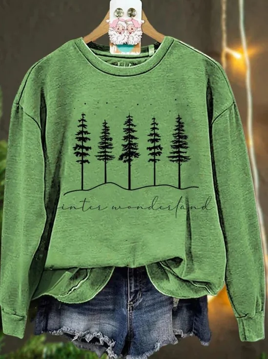 Sweat-shirts Femmes Décontracté Printemps / Automne Sapin de Noël Polyester Domestique Ample Col Rond Régulier Régulier