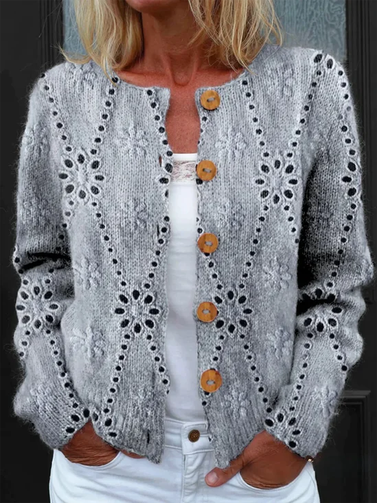 Cardigans Femmes Géométrique Ethnique Printemps / Automne Tricoté Ample Boutons Manches Longues Régulier Droit