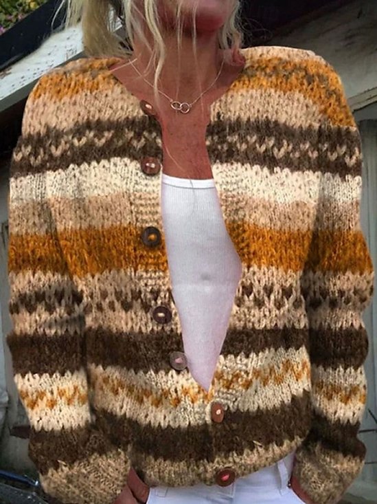 Cardigans Rayé Décontracté Printemps / Automne Col Montant Quotidien Ample Manches Longues Laine/Tricot Trapèze pour Femmes