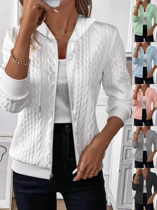 Micro-élasticité Sweat-shirt à Capuche Manches Longues Régulier Plain Blouson Aviateur Blouson Jacquard pour Femmes