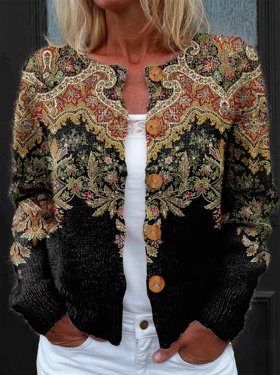 Cardigans Femmes Géométrique Décontracté Printemps / Automne Tricoté Micro-élasticité Boutons Manches Longues Régulier Droit