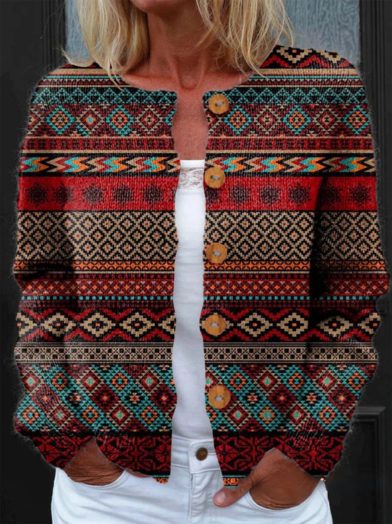 Cardigans Femmes Floral Paysan Printemps / Automne Journée Boutons Manches Longues Régulier Droit Régulier