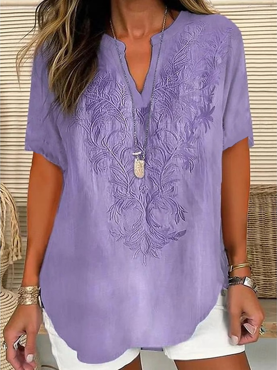 Blouses Simple Été impression en 3D Coton Aucune élasticité Demi Manche Col Châle Régulier Régulier pour Femmes