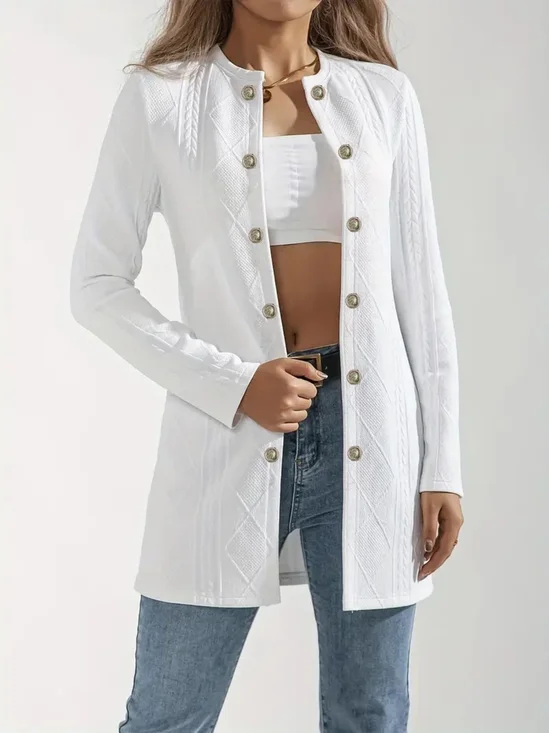 Micro-élasticité Col Rond Manches Longues Régulier Plain Blazer pour Femmes