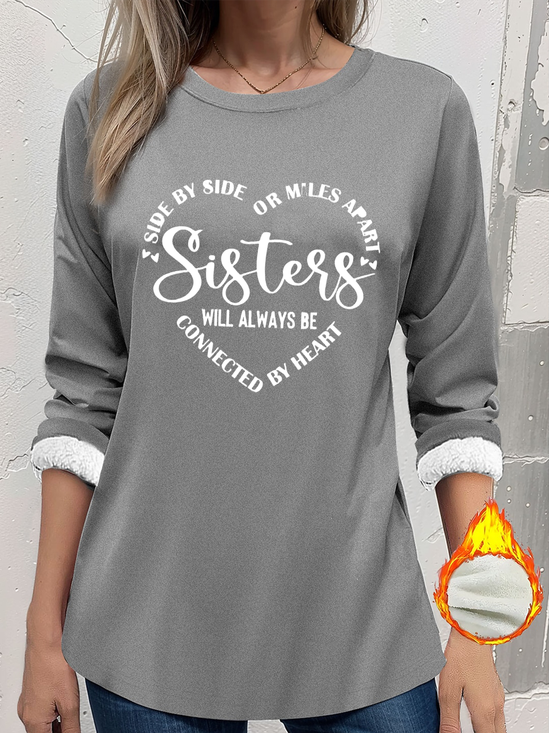 Sweat-shirts Simple Printemps / Automne Imprimé de Lettre Motif Tissu pelucheux/polaire granuleux Léger Vacances Manches Longues Col Rond Régulier pour Femmes