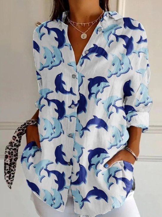 Chemises Femmes Décontracté Printemps / Automne Marin Vie Polyester Micro-élasticité Quotidien Coupe Régulière Régulier Trapèze