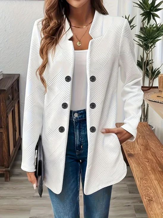Micro-élasticité Col Montant Manches Longues Régulier Plain Blazer pour Femmes