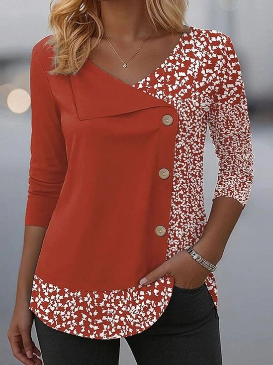 T-shirts Décontracté Printemps / Automne Petites fleurs Coton Quotidien Coupe Régulière Manches Longues Droit Régulier pour Femmes