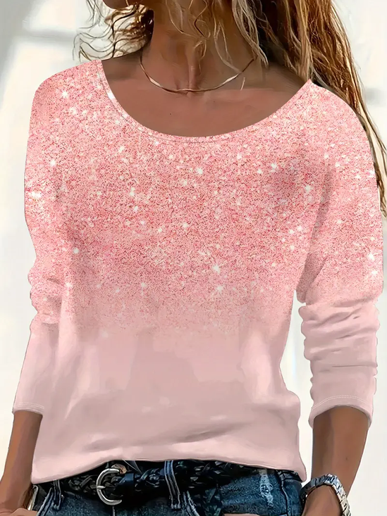 T-shirts Femmes Décontracté Abstrait Printemps / Automne Micro-élasticité Ample Jersey Col Rond Régulier Régulier