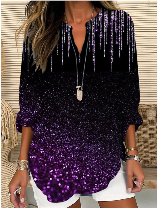 Blouses Femmes Ciel Étoilé Décontracté Été Polyester Demi Manche Col Châle Régulier Droit Régulier