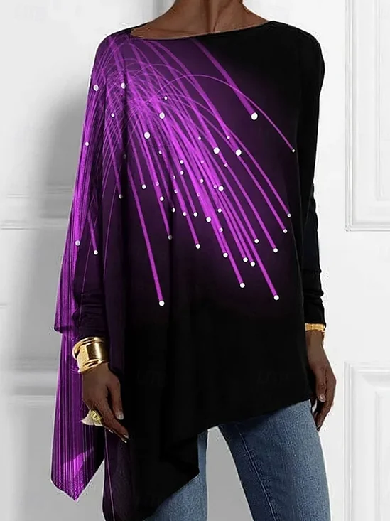 Sweat-shirts Femmes Rayé Boho Printemps / Automne Coton Micro-élasticité Vacances Coupe Régulière Col Rond Droit