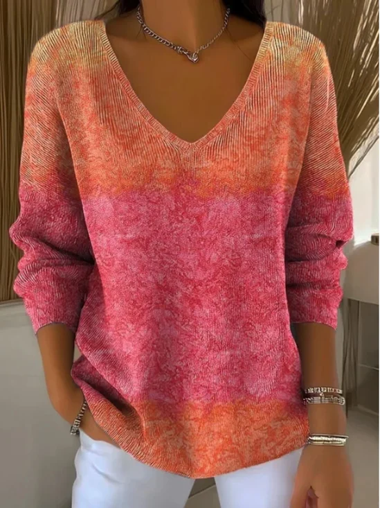 Pulls Décontracté La peinture Printemps / Automne Coton Micro-élasticité Vacances Coupe Régulière Manches Longues Régulier pour Femmes