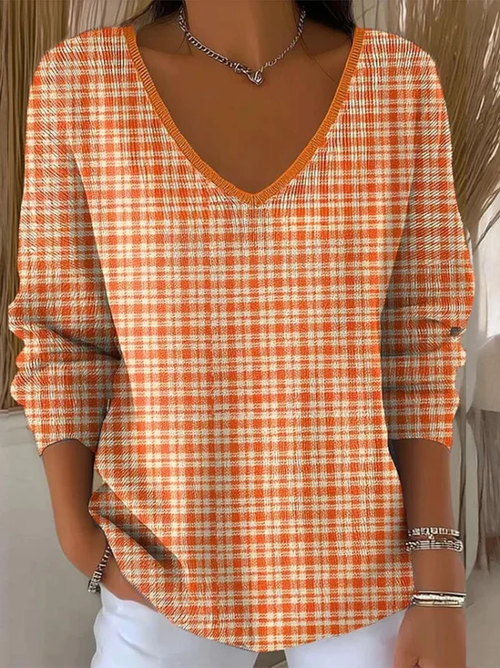 Pulls Décontracté Printemps / Automne Plaid Coton Quotidien Coupe Régulière Manches Longues Régulier Trapèze pour Femmes