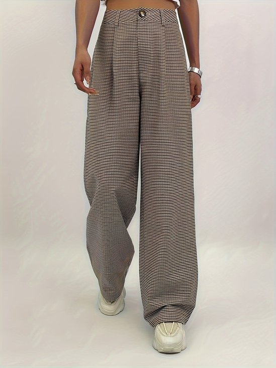 Pantalons Femmes Décontracté Pied-de-poule Printemps / Automne Polyester Quotidien Ample Pantalons à Jambe Large Long Droit