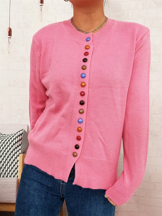 Cardigans Femmes Décontracté Plain Printemps / Automne Micro-élasticité Quotidien Coupe Régulière Col Rond Régulier Trapèze