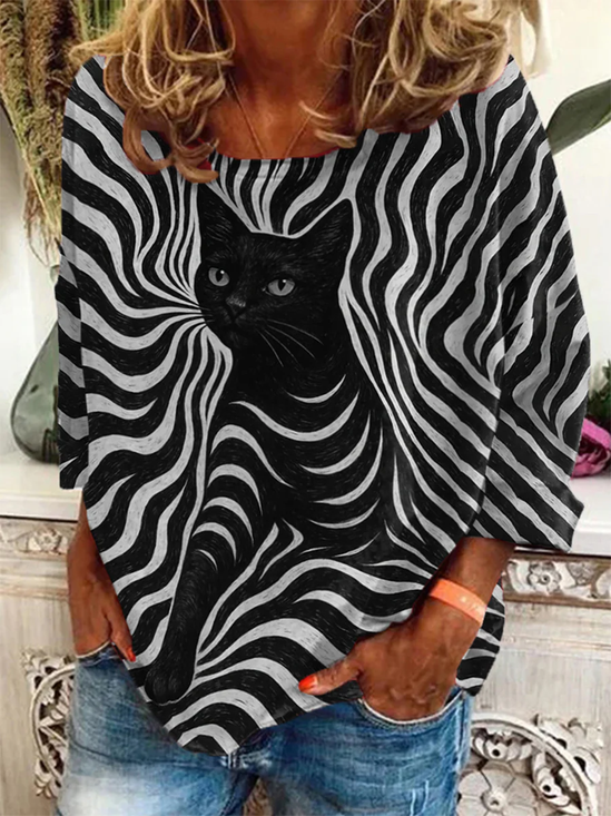 T-shirts Décontracté Printemps / Automne Toussaint Polyester Quotidien Ample Manches Longues Col Rond Régulier pour Femmes