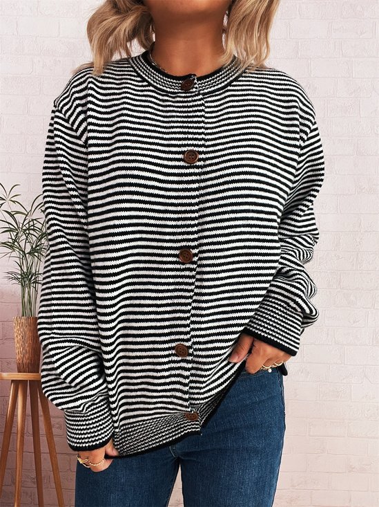 Cardigans Rayé Décontracté Printemps / Automne Polyester Coupe Régulière Manches Longues Col Rond Régulier Trapèze pour Femmes