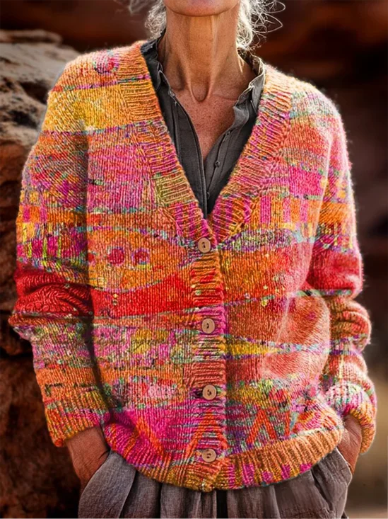 Cardigans Femmes Ethnique Hiver Ethnique Géométrie Polyester Poids lourd Faire la navette Ample chaleur Régulier