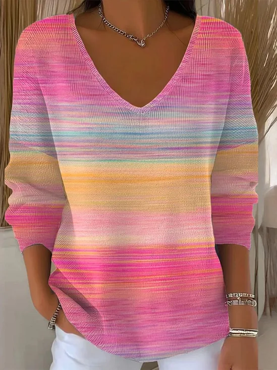 Pulls Décontracté Ombre Printemps / Automne Coton Col V Micro-élasticité Quotidien Régulier Trapèze pour Femmes