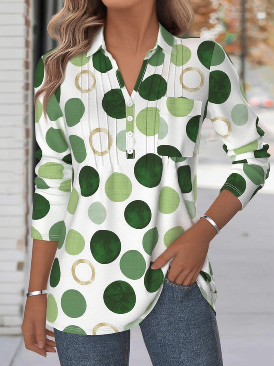 Chemises Géométrique Décontracté Printemps / Automne Polyester Aucune élasticité Quotidien Régulier Régulier Col de Chemise pour Femmes