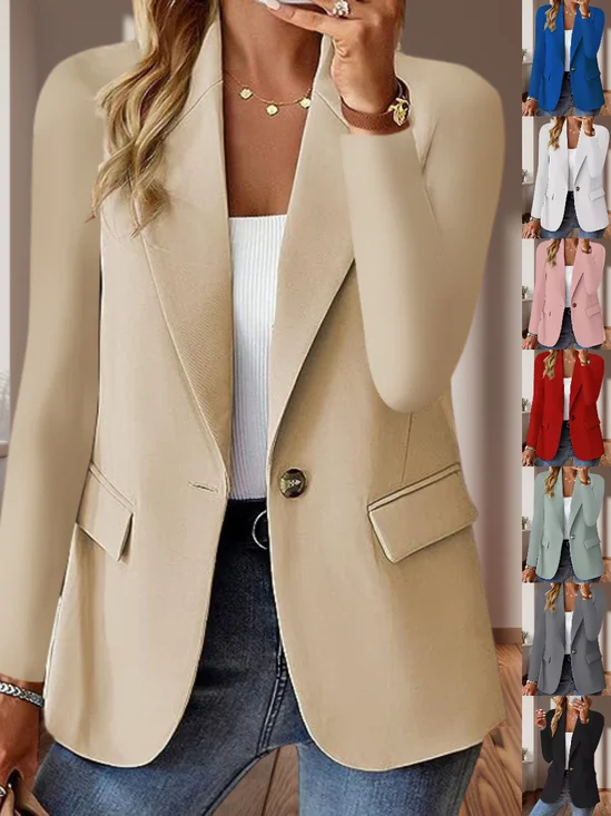Micro-élasticité Manches Longues Devant Ouvert Régulier Plain Blazer Joint Fendu pour Femmes