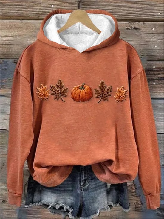 à Capuche Femmes Décontracté Printemps / Automne Feuille d'Érable Imprimé Sweat-shirt à Capuche Micro-élasticité Quotidien Ample Manches Longues