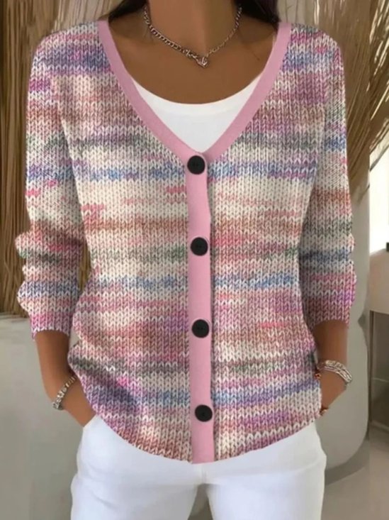 Cardigans Femmes Décontracté Ombre Printemps / Automne Polyester Col V Quotidien Manches Longues Régulier Élasticité moyenne