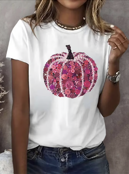 T-shirts Décontracté Été Toussaint Micro-élasticité Coupe Régulière Manches Courtes Col Rond Régulier Régulier pour Femmes