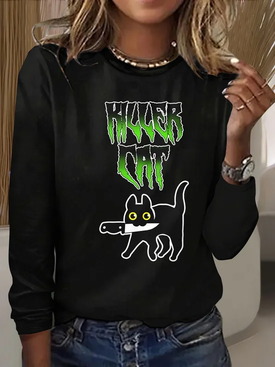 T-shirts Femmes Décontracté Imprimé d'Animal Printemps / Automne Polyester Quotidien Manches Longues Régulier Trapèze Régulier