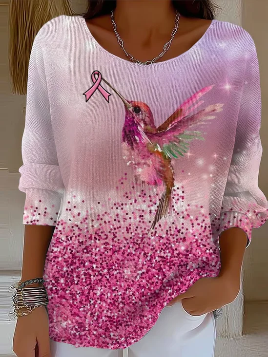 Pulls Femmes Rétro Oiseau Printemps / Automne Coton Coupe Régulière Manches Longues Col Rond Régulier Élasticité moyenne