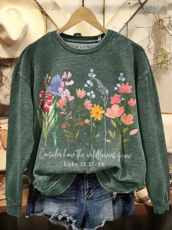 Sweat-shirts Ethnique Floral Printemps / Automne Micro-élasticité Vacances Coupe Régulière Manches Longues Col Rond Régulier pour Femmes