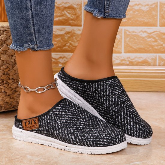 Mocassins Femmes Décontracté Bloc de Couleur Toutes Les Saisons à Talon Plat Bout Fermé flocage Caoutchouc à Enfiler Mocassins
