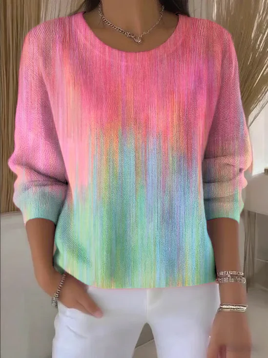 Pulls Bloc de Couleur Décontracté Printemps / Automne Coton Vacances Coupe Régulière Col Rond Régulier Élasticité moyenne pour Femmes