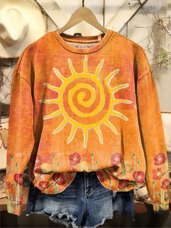 Sweat-shirts Simple Soleil Printemps / Automne Coton Quotidien Coupe Régulière Manches Longues Trapèze Régulier pour Femmes