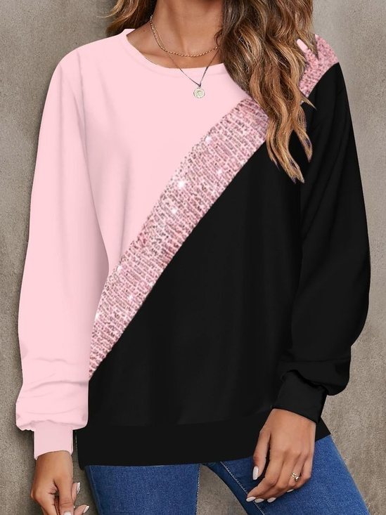 Sweat-shirts Femmes Décontracté Printemps / Automne Multicolore Bloc Polyester Imprimé Quotidien Ample Régulier Régulier
