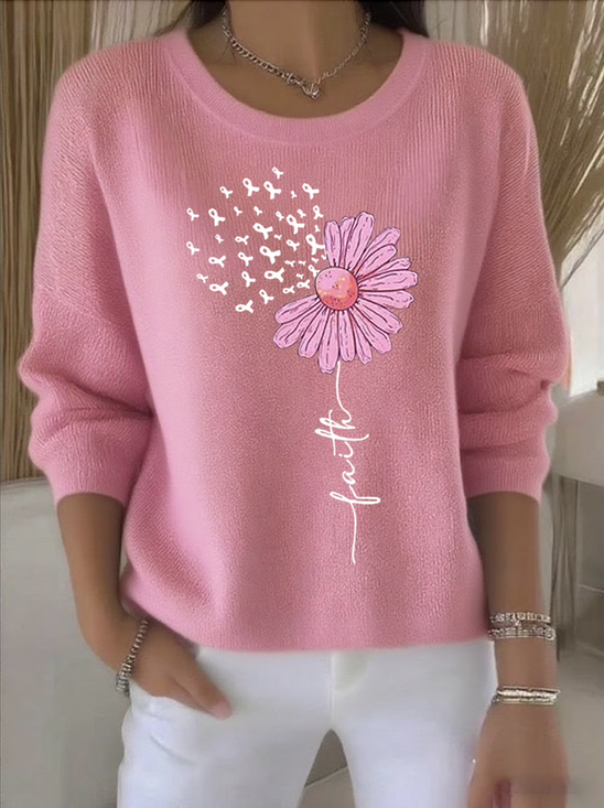Pulls Femmes Rétro Floral Printemps / Automne Vacances Coupe Régulière Manches Longues Col Rond Trapèze Élasticité moyenne