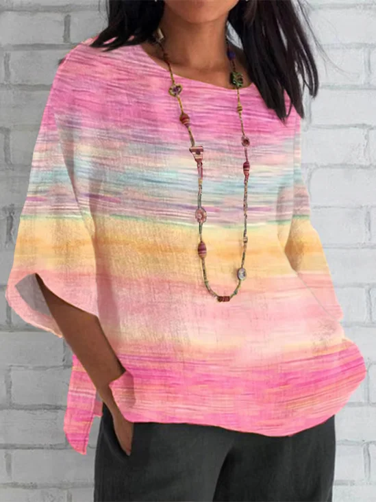 Blouses Femmes Géométrique Simple Été Polyester Quotidien Ample Demi Manche Col Châle Régulier