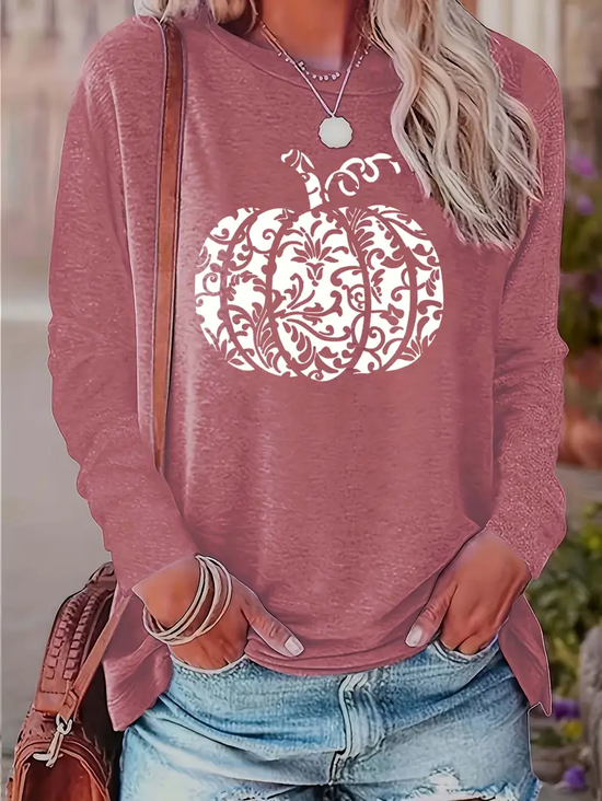 T-shirts Femmes Décontracté Printemps / Automne Toussaint (citrouille) Quotidien Jersey Manches Longues Régulier Droit Régulier