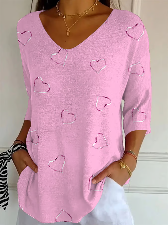 T-shirts Coeur/cordé Rétro Printemps / Automne Coton Micro-élasticité Quotidien Col Rond Régulier Régulier pour Femmes