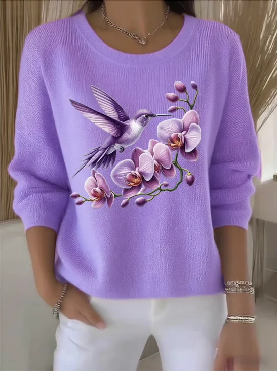 Pulls Femmes Décontracté Floral Printemps / Automne Polyester Quotidien Coupe Régulière Col Rond Régulier Élasticité moyenne