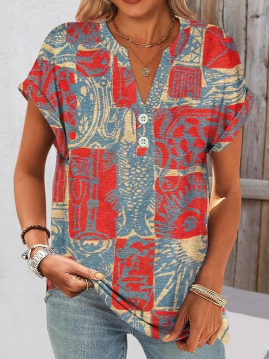 T-shirts Décontracté Floral Été Coton Micro-élasticité Quotidien Coupe Régulière Trapèze Régulier pour Femmes