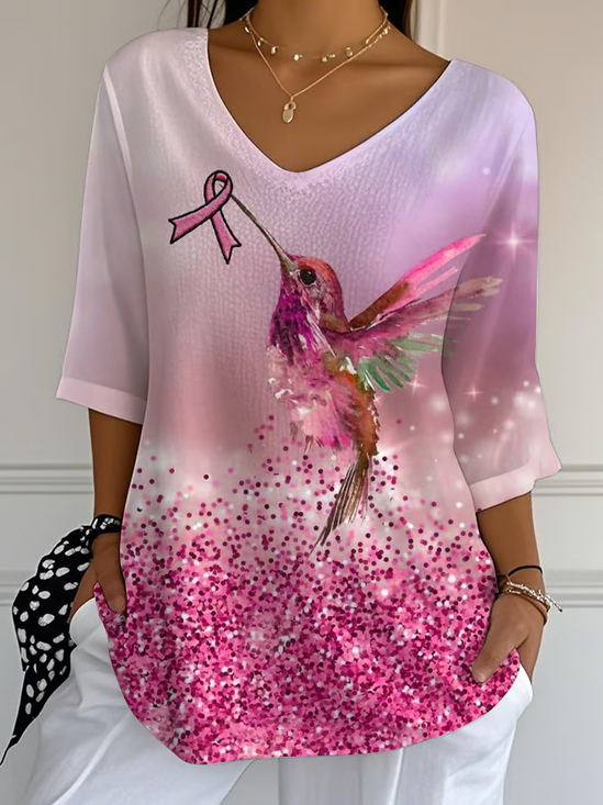 T-shirts Décontracté Printemps / Automne Classique Géométrie Quotidien Coupe Régulière Manches trois quarts Col Rond Droit Régulier pour Femmes