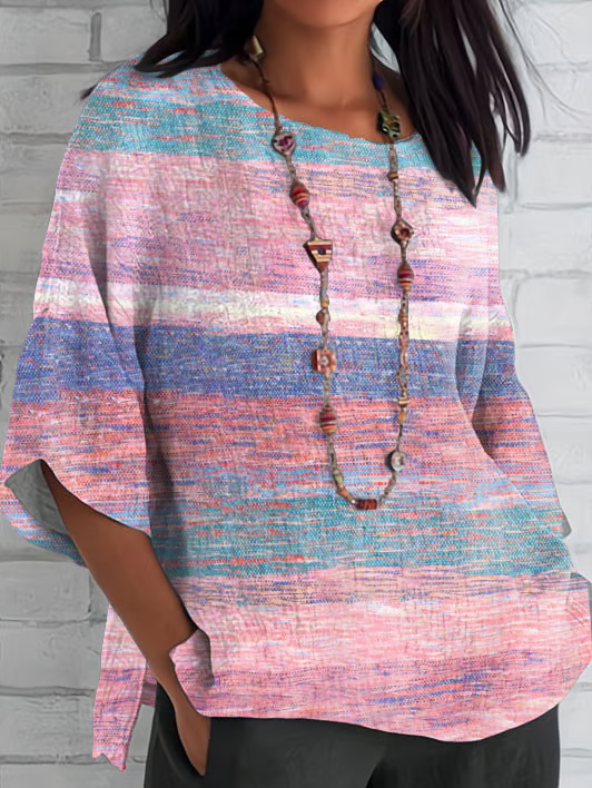 Blouses Géométrique Simple Été Polyester Quotidien Demi Manche Col Châle Droit Régulier pour Femmes