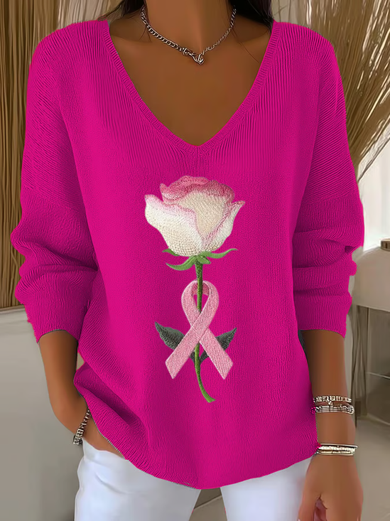 Pulls impression en 3D Décontracté Printemps / Automne Col V Micro-élasticité Quotidien Manches Longues Trapèze Régulier pour Femmes