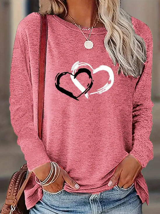 T-shirts Décontracté Printemps / Automne Coeur/cordé Micro-élasticité Jersey Manches Longues Col Rond Droit Régulier pour Femmes