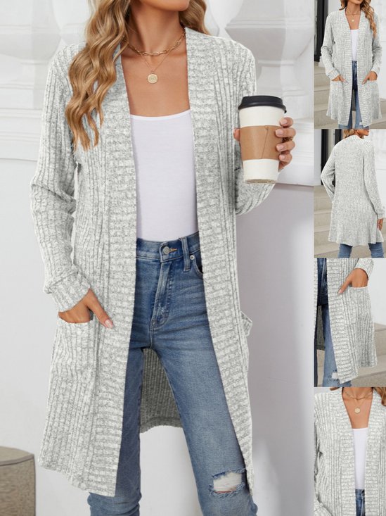 Micro-élasticité Cache-cœur Manches Longues Régulier Plain Kimono Joint Fendu pour Femmes