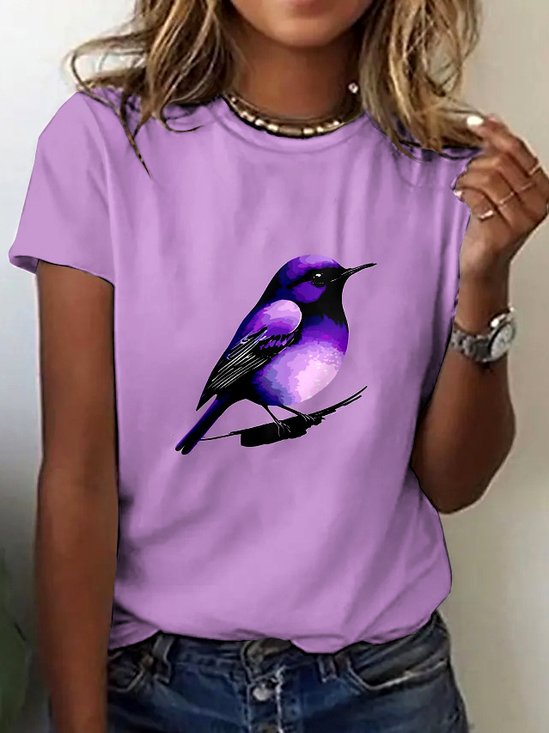 T-shirts Rétro Imprimé d'Animal Été Coton Micro-élasticité Manches Courtes Régulier Trapèze Régulier pour Femmes