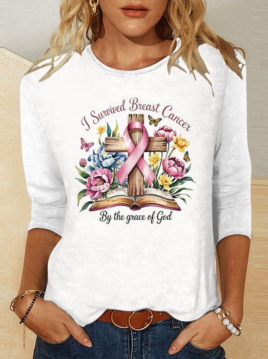 T-shirts Femmes Décontracté Floral Printemps / Automne Coton Micro-élasticité Quotidien Manches Longues Régulier Régulier