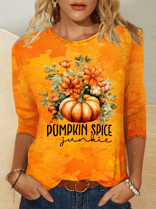 T-shirts Décontracté Printemps / Automne Toussaint Coton Micro-élasticité Coupe Régulière Col Rond Régulier Trapèze pour Femmes